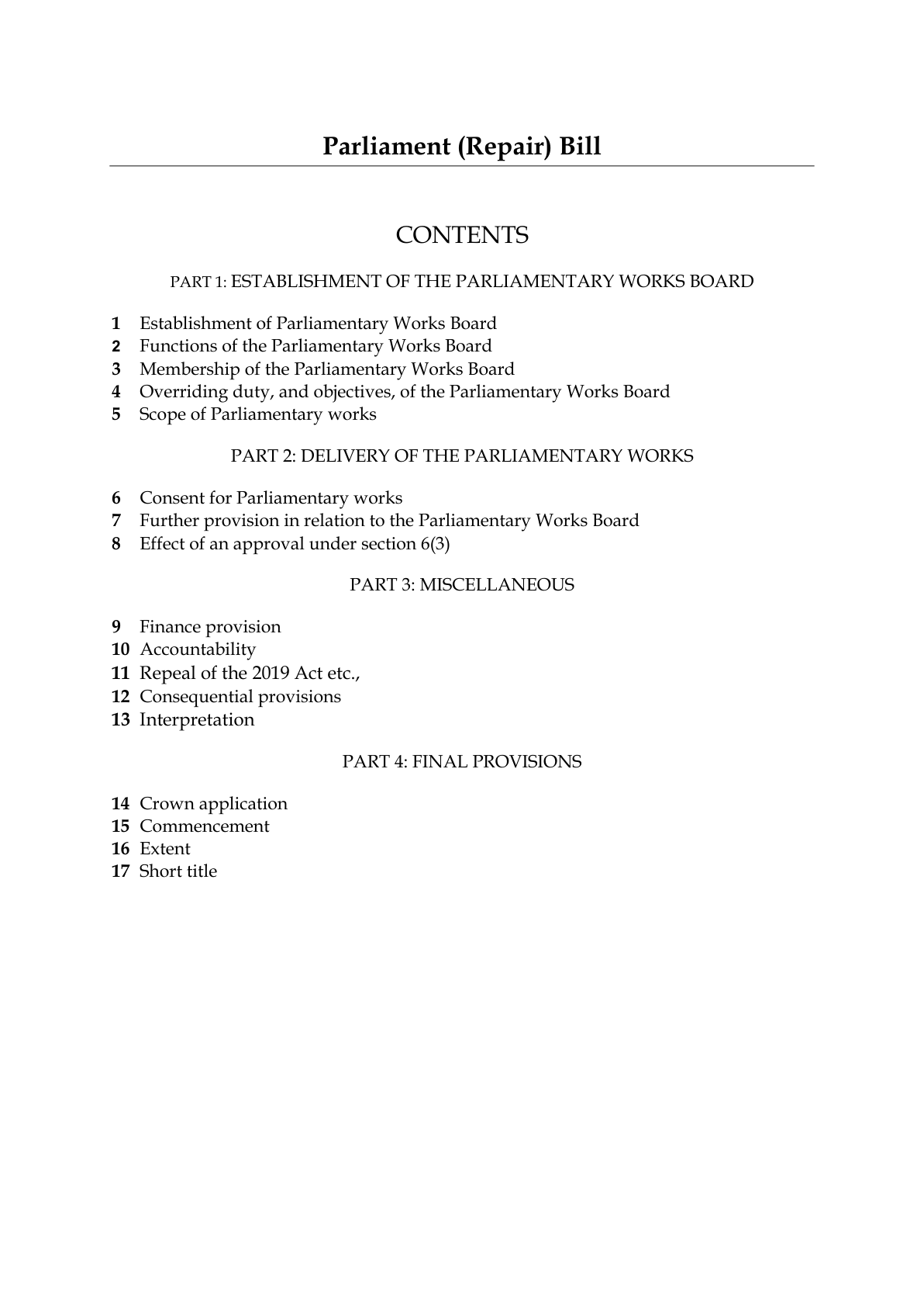 Parliament (Repair) Bill — page 1 of 12